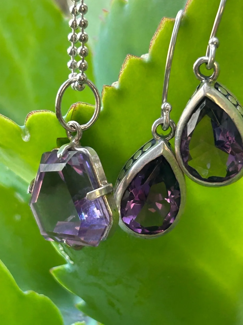 Bundle artisan Sterling silver 13-14carat amethyst purple stone Earring necklace